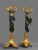 A fine pair of Empire gilt and patinated bronze three-light candelabra “à la Victoire”. Attributed to Pierre-Philippe Thomire (1751-1843). Paris, Empire Period, circa 1800-1805 